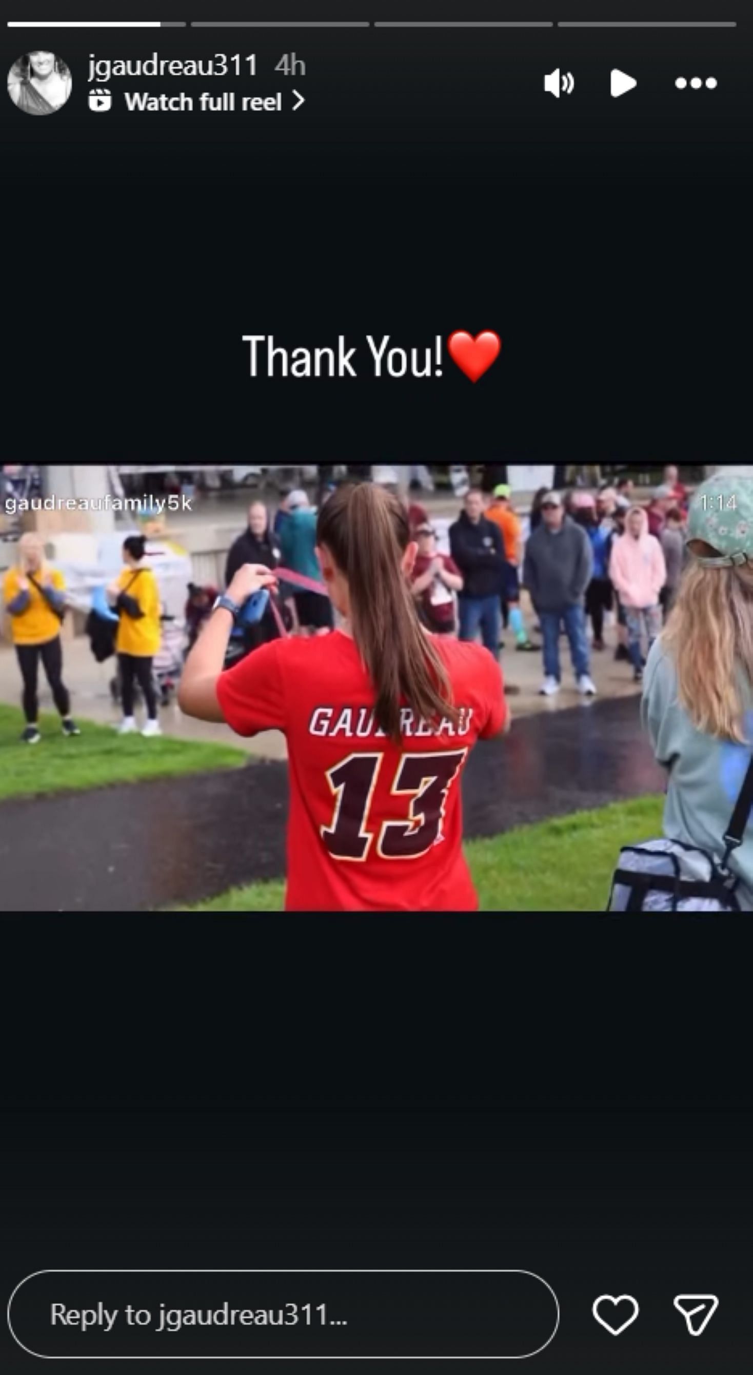 Jane Gaudreau Instagram Story @ jgaudreau311